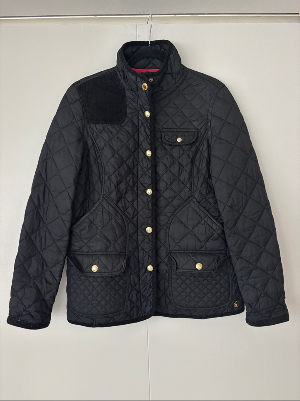 Joules Black Quilted Puffer Jacket with Gold Buttons